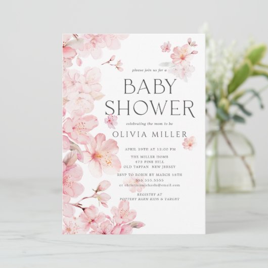 Cherry Blossom Delight Bébé Douche Invitations (Debout devant)