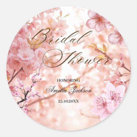 Cherry Blossom Delight Bridal Shower Uitnodiging Ronde Sticker (Voorkant)