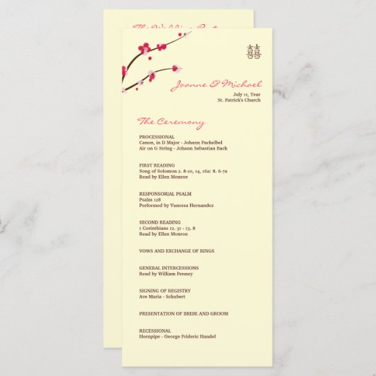 Cherry Blossom Double Bonheur Programme de mariage (Devant / Derrière)