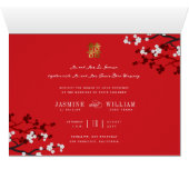 Cherry Blossom Double Happiness Chinese bruiloft (Binenzijde Horizontaal (Onderkant))