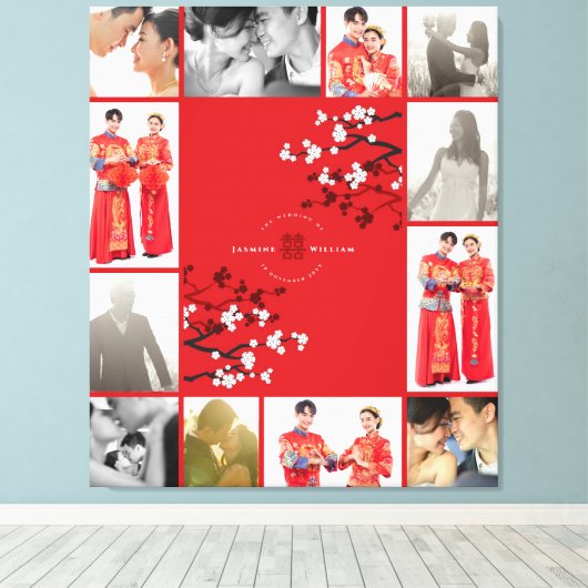 Cherry Blossom Double Happiness Chinese bruiloft Canvas Afdruk (Insitu (Houten vloer))