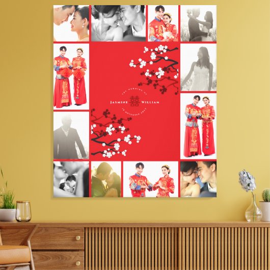 Cherry Blossom Double Happiness Chinese bruiloft Canvas Afdruk (Insitu (Woonkamer))