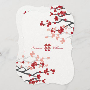 Cherry Blossom Double Happiness Chinese bruiloft Kaart