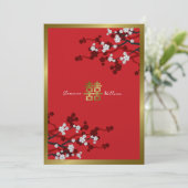 Cherry Blossom Double Happiness Chinese bruiloft Kaart (Staand voorkant)