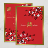 Cherry Blossom Double Happiness Chinese bruiloft Kaart (Voorkant / Achterkant)