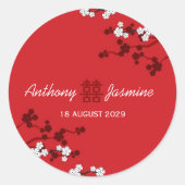 Cherry Blossom Double Happiness Chinese bruiloft Ronde Sticker (Voorkant)
