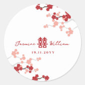 Cherry Blossom Double Happiness Chinese bruiloft Ronde Sticker (Voorkant)