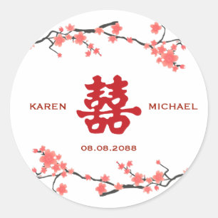 Cherry Blossom Double Happiness Chinese bruiloft Ronde Sticker