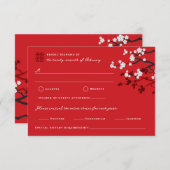 Cherry Blossom Double Happiness Chinese bruiloft RSVP Kaartje (Voorkant / Achterkant)