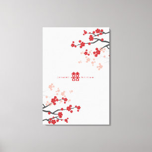 Cherry Blossom & Double Happiness Chinese Wedding Canvas Afdruk