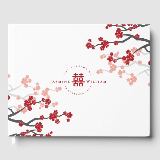Cherry Blossom & Double Happiness Chinese Wedding Gastenboek (Voorkant)