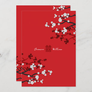 Cherry Blossom & Double Happiness Chinese Wedding Kaart