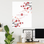 Cherry Blossom & Double Happiness Chinese Wedding Poster (Thuiskantoor)