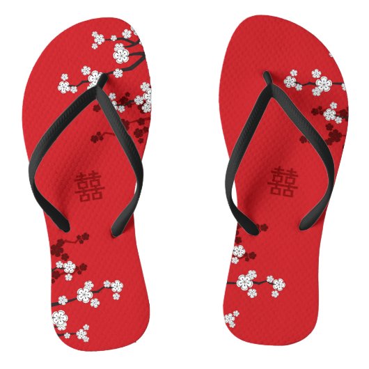 Cherry Blossom & Double Happiness Chinese Wedding Teenslippers (Voetbed)