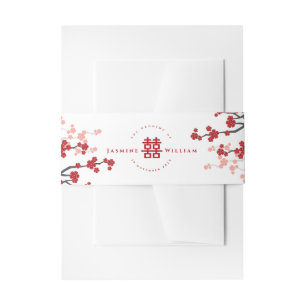 Cherry Blossom & Double Happiness Chinese Wedding Uitnodigingen Wikkel