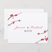 Cherry Blossom Double Happiness RSVP Card (Voorkant / Achterkant)