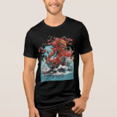 Cherry Blossom Dragon in Ocean Waves Tri-Blend Shirt (Voorkant)