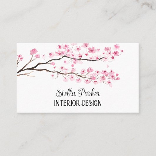 Cherry Blossom Elegant Floral Spring Visitekaartje (Voorkant)