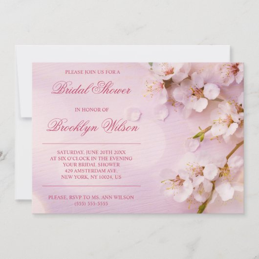 Cherry Blossom Élégant Invitations Fêtes des marié (Devant)
