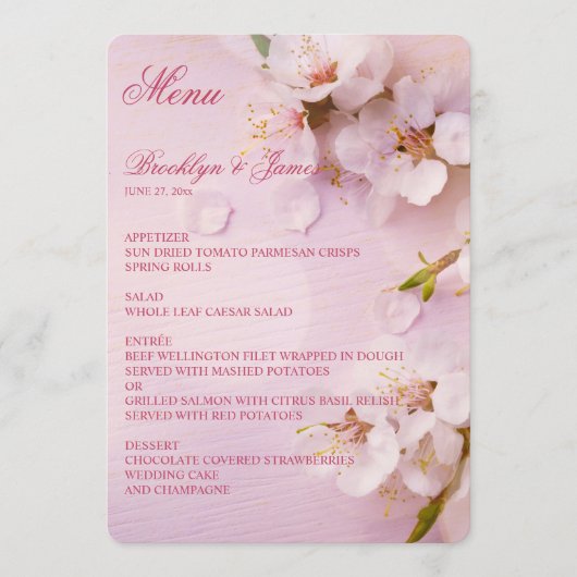 Cherry Blossom Élégant Menu Mariage (Devant)