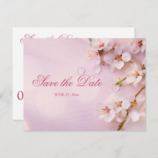 Cherry Blossom Elegant Save the Date Briefkaart (Voorkant / Achterkant)