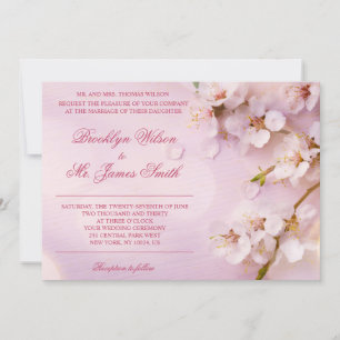 Cherry Blossom Elegant Wedding Invitation Kaart