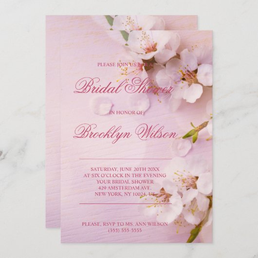 Cherry Blossom Élégante Invitations de douche nupt (Devant / Derrière)