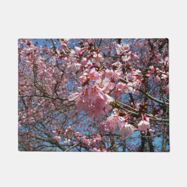Cherry Blossom en Bee Pink Spring Flowers Deurmat (Voorkant)