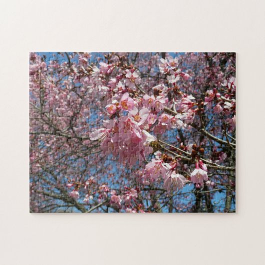 Cherry Blossom en Bee Pink Spring Flowers Legpuzzel (Horizontaal)