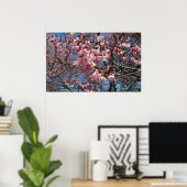 Cherry Blossom en Bee Pink Spring Flowers Poster (Thuiskantoor)
