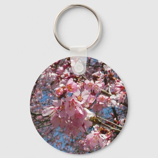 Cherry Blossom en Bee Pink Spring Flowers Sleutelhanger (Voorkant)