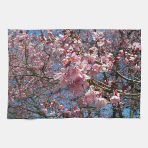 Cherry Blossom en Bee Pink Spring Flowers Theedoek