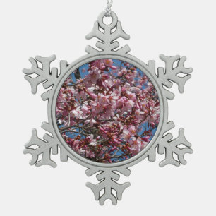 Cherry Blossom en Blue Sky Spring Floral Tin Sneeuwvlok Ornament