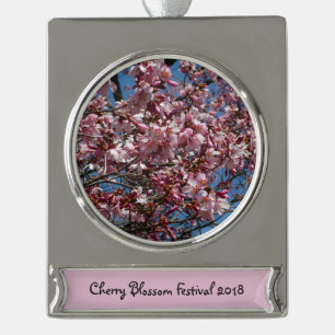 Cherry Blossom en Blue Sky Spring Floral Verzilverd Banner Ornament