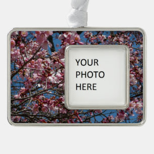 Cherry Blossom en Blue Sky Spring Floral Verzilverd Kader Ornament