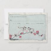  Cherry Blossom en Chickadee Damask RSVP Kaartje (Voorkant)