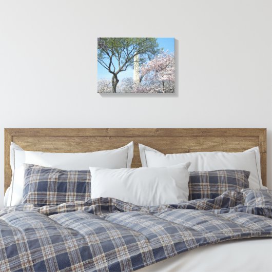 Cherry Blossom en het Washington Monument in DC Canvas Afdruk (Insitu (Slaapkamer))