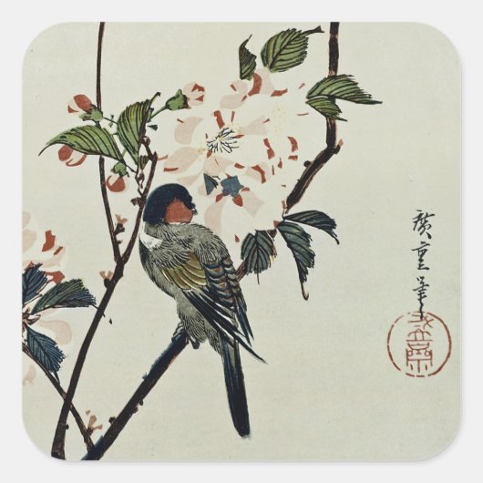 Cherry Blossom en Small Bird Vierkante Sticker (Voorkant)
