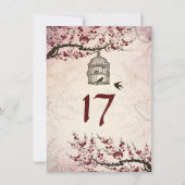 Cherry Blossom en Tortelduifjes Table Number Kaart (Voorkant)