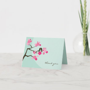 Cherry Blossom en Tortelduifjes Whimsical Wedding Bedankkaart