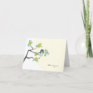 Cherry Blossom en Tortelduifjes Whimsical Wedding Bedankkaart
