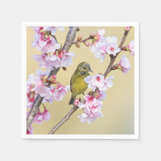 Cherry Blossom en Warbler Servet (Voorkant)