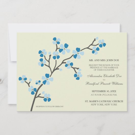 Cherry Blossom Faire-part de mariage moderne :bleu (Devant)