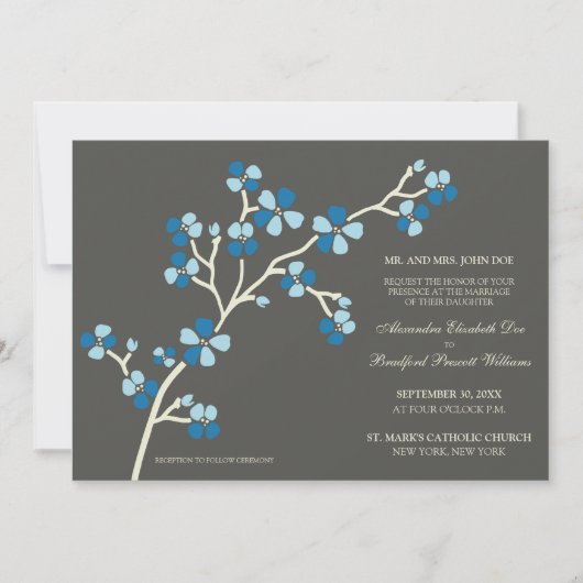 Cherry Blossom Faire-part de mariage moderne :bleu (Devant)