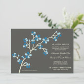 Cherry Blossom Faire-part de mariage moderne :bleu (Debout devant)