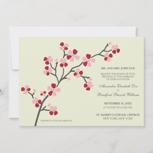 Cherry Blossom Faire-part de mariage moderne :roug (Devant)