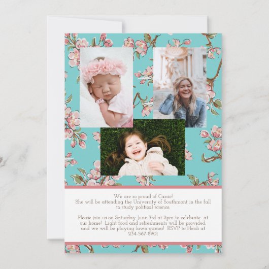 Cherry Blossom Faire-part d'obtention d'un diplôme (Dos)