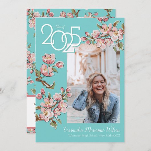 Cherry Blossom Faire-part d'obtention d'un diplôme (Devant / Derrière)