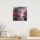 Cherry Blossom Fantasy: rustige zonsondergang scen Poster (Keuken)
