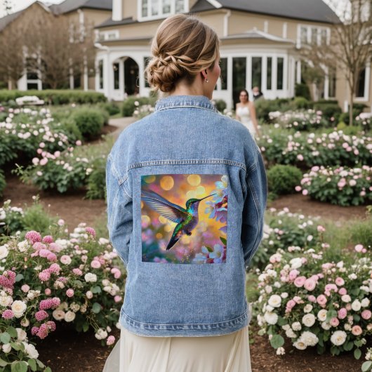Cherry Blossom Fantasy Sunrise kolibrie Denim Jacket (Huwelijk Achterkant)